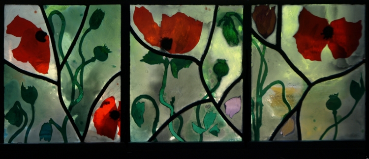 image of stained glass panel: Poppy Triptych