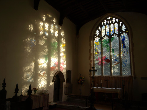 image of stained glass panel: painting on glass by student