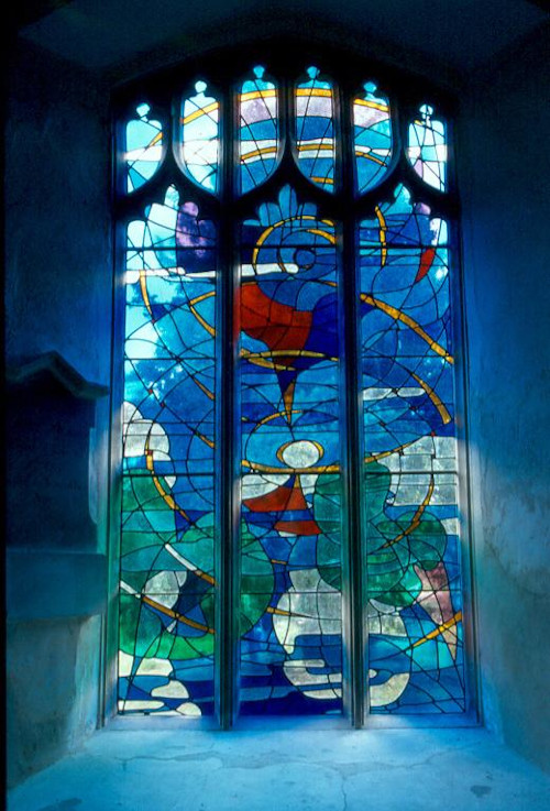 image of stained glass panel: painting on glass by student