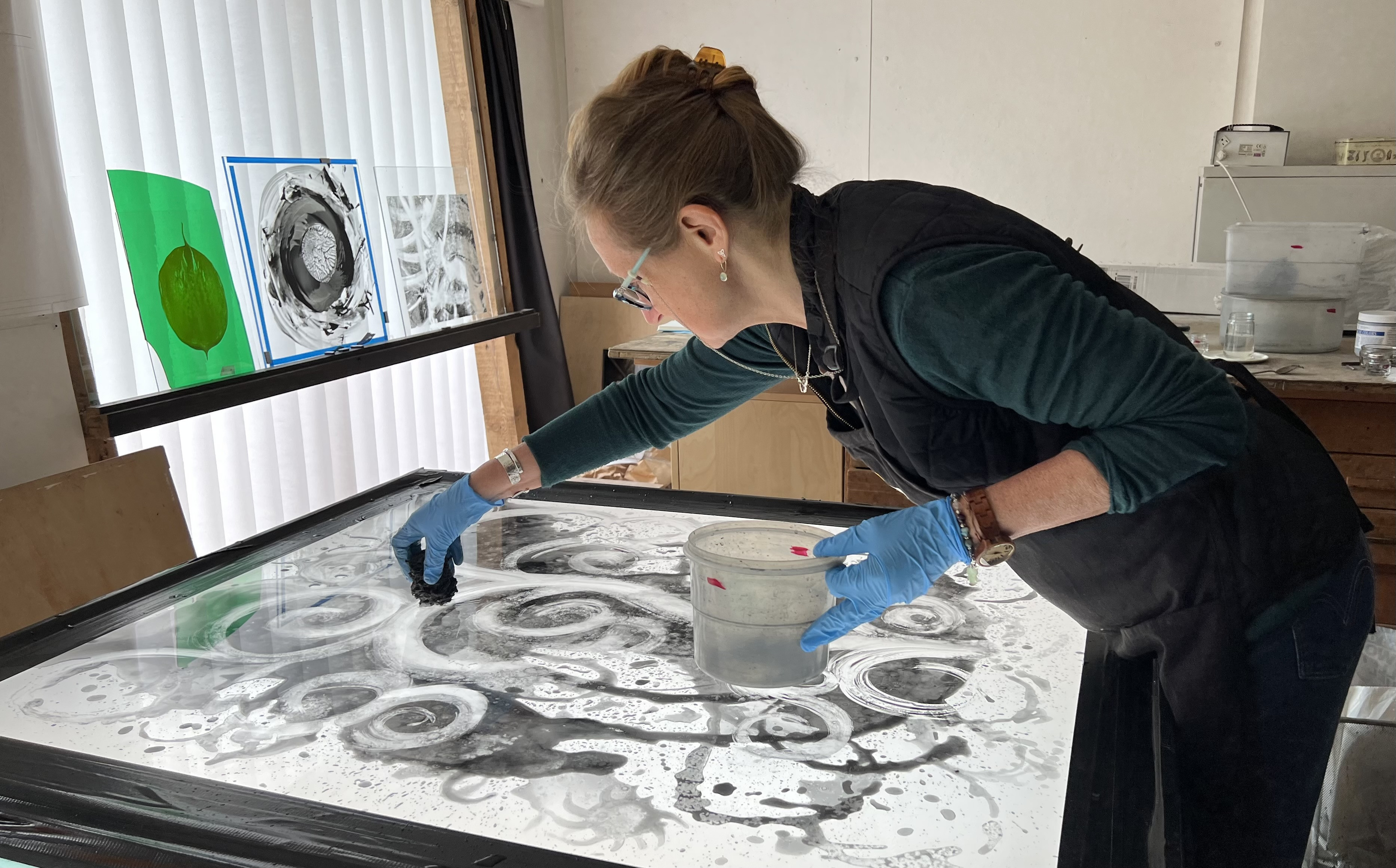 image of stained glass panel: painting on glass by student