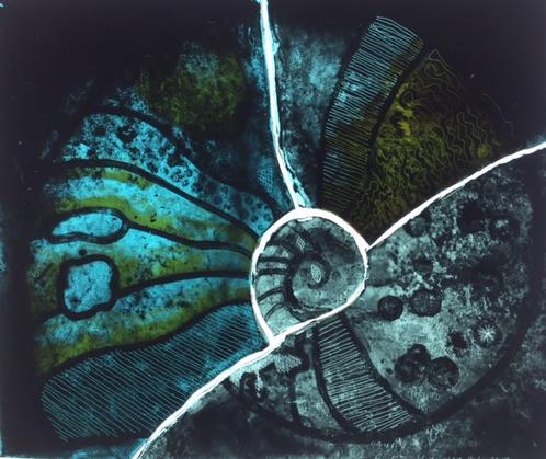 image of stained glass panel: painting on glass by student