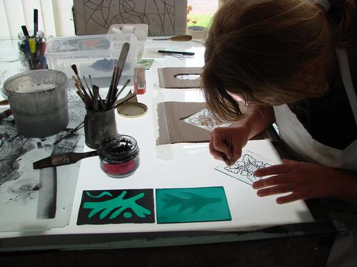 image of stained glass panel: painting on glass by student
